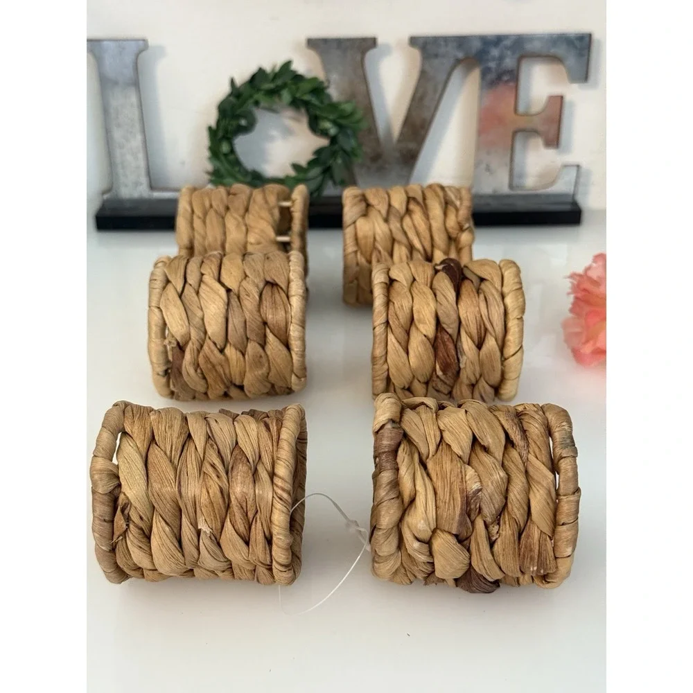 Set‎ of 6 Vtg Woven Seagrass Napkin Rings Rustic Dining Table Place Setting 2